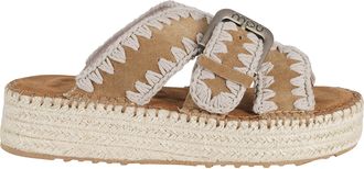 Mou Cognac Jute Crochet Trim Adjustable Strap Suede Sandals