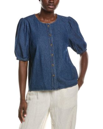 Anne Klein Gathered Chambray Blouse