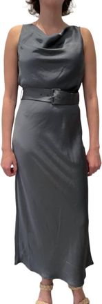 Sally Lapointe Lightweight Satin Belted Dress In Gray Blue