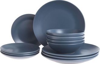 Beliani Vajilla De 18 Piezas De Gres Hecho A Mano 6 Personas Con Acabado Esmaltado Azul Vivani