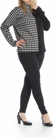 Papillon Houndstooth Patchwork Mock Neck Sweater In Black/white