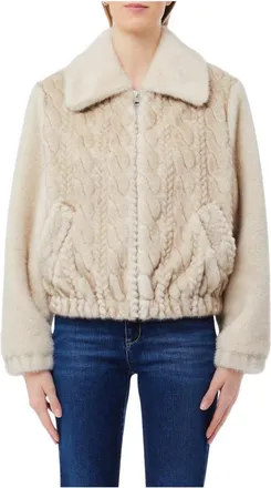 Liu Jo Faux Fur & Shearling Jackets, female, Beige, Size: XS Synthetic Coat for Stylish Look