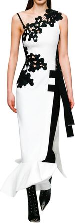 DAVID KOMA White & Black Lace Detailed Asymmetric Gown Size S