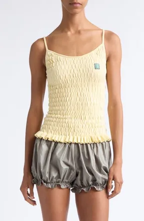 Conner Ives The Shirred Knit Cotton & Cashmere Camisole in Lemon at Nordstrom, Size X-Small
