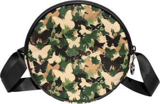 Generic Circle Crossbody Bag for Women, Butterfly Small Sling Bag Daypack with Zipper Adjustable Shoulder Straps Casual Ladies Girls Round Purse