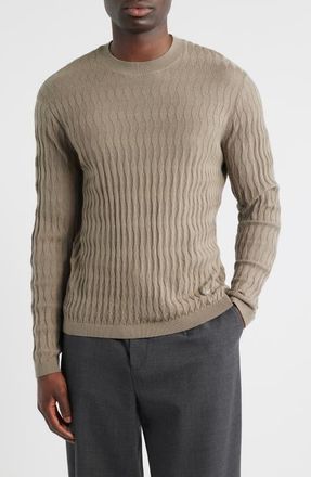 Emporio Armani Diamond Stitch Virgin Wool Crewneck Sweater in Tan at Nordstrom, Size Xx-Large
