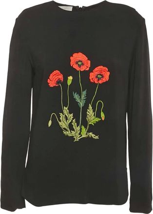 Stella McCartney T-shirt con ricamo a fiori - Nero