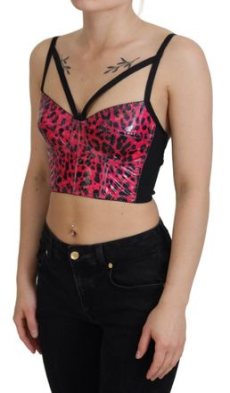 Dolce & Gabbana Womens Pink Leopard Print Cropped Bustier Corset Top