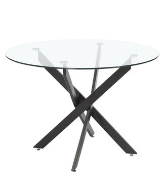 Home Heavenly Mesa comedor redonda &oslash;110 cm de cristal templado patas metal negras