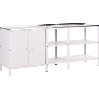 Beliani Set cucina da esterno 3 elementi acciaio inox bianco 2 armadietti portaoggetti Vilama