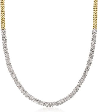 Ross-Simons Diamond Leaf Necklace in 18kt Gold Over Sterling