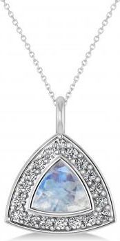 Allurez Moonstone Trillion Cut Halo Pendant 14k White Gold (1.86ct)