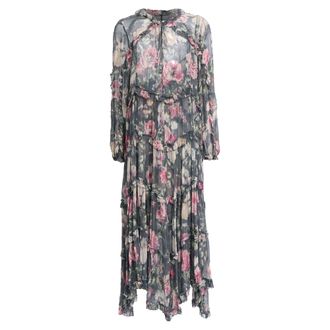 Zimmermann Floral-Print Midi Tiered Dress in Multicolor Silk
