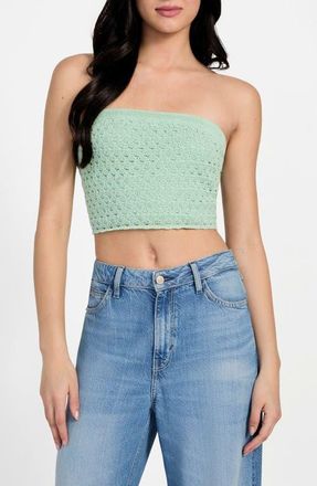 Guess Luca Strapless Crop Knit Tube Top in Saturn Green at Nordstrom, Size Medium