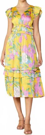 Current Air Floral Print V Neck Dress In Marigold