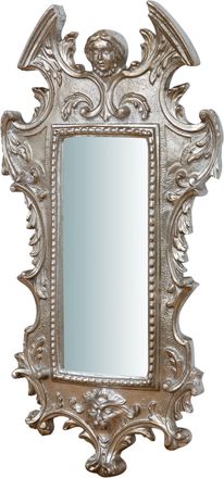 Biscottini International Espejo De Pared De Colgar De Madera, Acabado En Pan De Plata Envejecido (cm: 34 X 4 X 64). Made In Italy