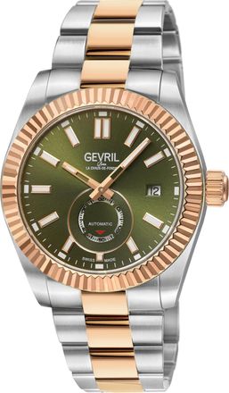 Gevril Group Mens Automatic West Village 316L Stainless Steel Case,Rose Gold Bezel Blue Sunray Dial, Two toned SS/IPRG Bracelet. - Silver & Gold - One Size