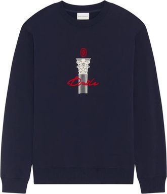 Dr&ocirc;le de Monsieur Dr&ocirc;le Column Bedrukte Sweater - Heren - Sweatshirts - Blauw - S - Katoen - Hoodies & sweatvesten