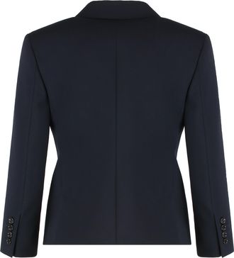 Max Mara Womens Crop Blazer Wool Fabric Blue Virgin Blazers Jacket
