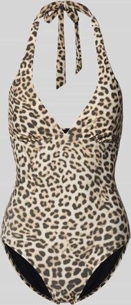 Jake*s Casual Neckholder-Badeanzug im Allover-Look in Schlamm, Gr&ouml;&szlig;e XL