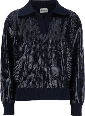 P.A.R.O.S.H. Blauwe Sequin Polo Kraag Sweater Vrouw - Dames - Longsleeves - Blauw - L - Katoen - Tops