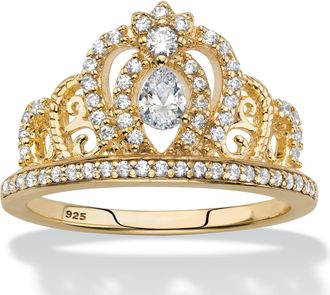 Palm Beach Jewelry 51 TCW CZ 14k Gold-plated Silver Crown Ring