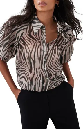 Mint Velvet Zebra Print Shirt in Khaki at Nordstrom, Size X-Small