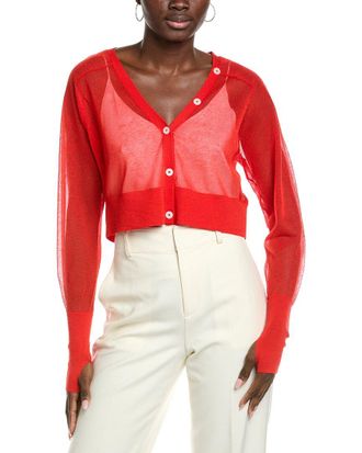 Kenneth Cole Sheer Saddle Shoulder Crop Cardigan