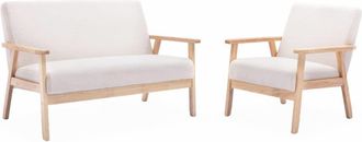 Sweeek Banco y sillón borreguito y madera de caucho, borreguito blanco