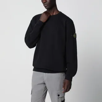 Stone Island Felpa girocollo nera in cotone