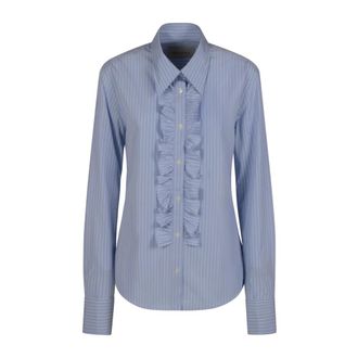 Ami Shirts, female, Blue, Size: S Long Sleeve Ruffled Adjusted Shirt