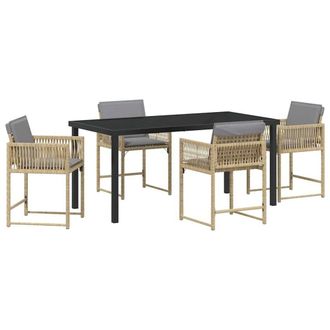 Berkfield Home 5 Piece Garden Dining Set with Cushions Beige Poly Rattan