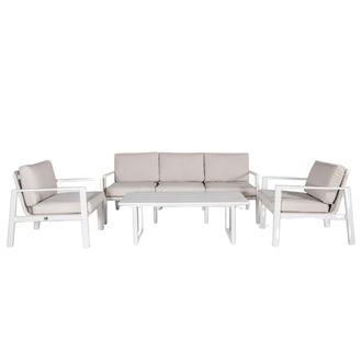 Kactus Republic Conjunto sof&aacute; jard&iacute;n 4pz de aluminio color perla y rat&aacute;n sint&eacute;tico