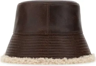 Stella McCartney Womens Brown Synthetic Leather Bucket Hat Espresso Cappelli