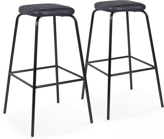Oviala Lote de 2 taburetes altos de Alfombra recubierta en negro