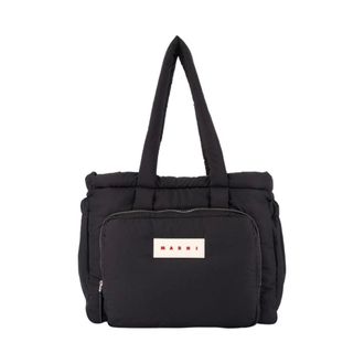 Marni Tote Bags, male, Black, Size: ONE SIZE Puff E/W Tote Bag