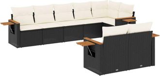 vidaXL Set De Sof&aacute;s De Jard&iacute;n 8 Piezas Y Cojines Rat&aacute;n Sint&eacute;tico Negro Vidaxl