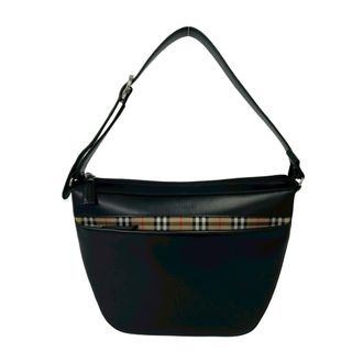 Burberry Beige Black Leather Shoulder Bag Tote Bag (Pre-Owned)