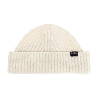 Maison Margiela Beanies, unisex, Beige, Size: M Wool beanie with logo patch