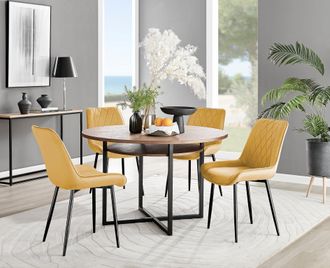 Furniturebox Adley Brown Wood Storage Dining Table & 4 Pesaro Black Leg Chairs in Mustard