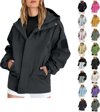 Generic Ladies Waterproof Jackets Waterproof Jacket Lightweight for Women Windproof Long Sleeve Full Zip Raincoat Women Jackets Windbreaker with Hood Casual W