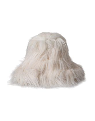 Dolce & Gabbana Off White Acrylic Fur Womens Bucket Hat Modacrylic Polyester