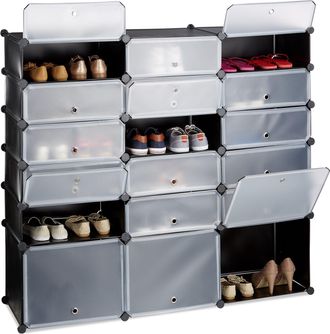Relaxdays Relaxdays - Zapatero Modular Grande 18 Compartimentos, Pl&aacute;stico, Negro, 125 X 140 X 36 Cm