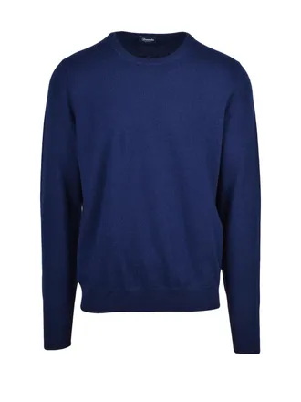 Drumohr Blue Cashmere Minimalist Crewneck Pullover