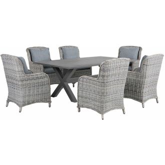 Beliani Set da Giardino Tavolo in Rattan Grigio pe e 6 Sedie con Cuscini Grigi Cascais