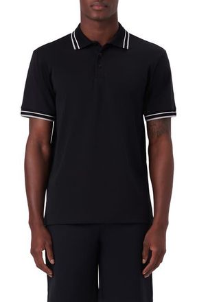 Bugatchi Tipped Short Sleeve Cotton Polo in Caviar at Nordstrom, Size Large