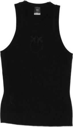 Pinko Love Birds Ribbed Mouwloze Top - Dames - Tops zonder mouwen - Zwart - S - Tops