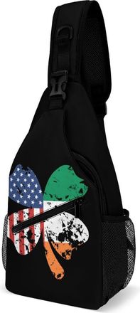 Generic Flag of Ireland And U.S.A Clovers Unisex Shoulder Bags Casual Crossbody Chest Bag Sling Backpack for Hiking Cycling Travel