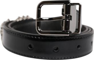 Dolce & Gabbana Black Embellished Metal Logo Buckle Mens Belt