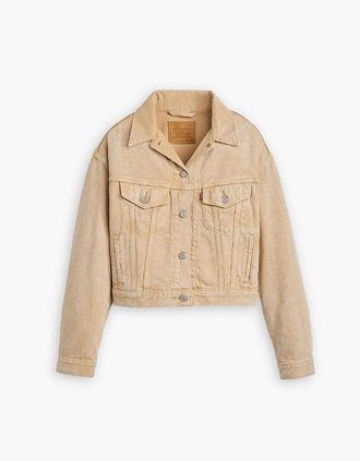 Levi's Womens Shrunken 90s Stone Wash Denim Jacket with Metal Badge - Tan - Size: 14